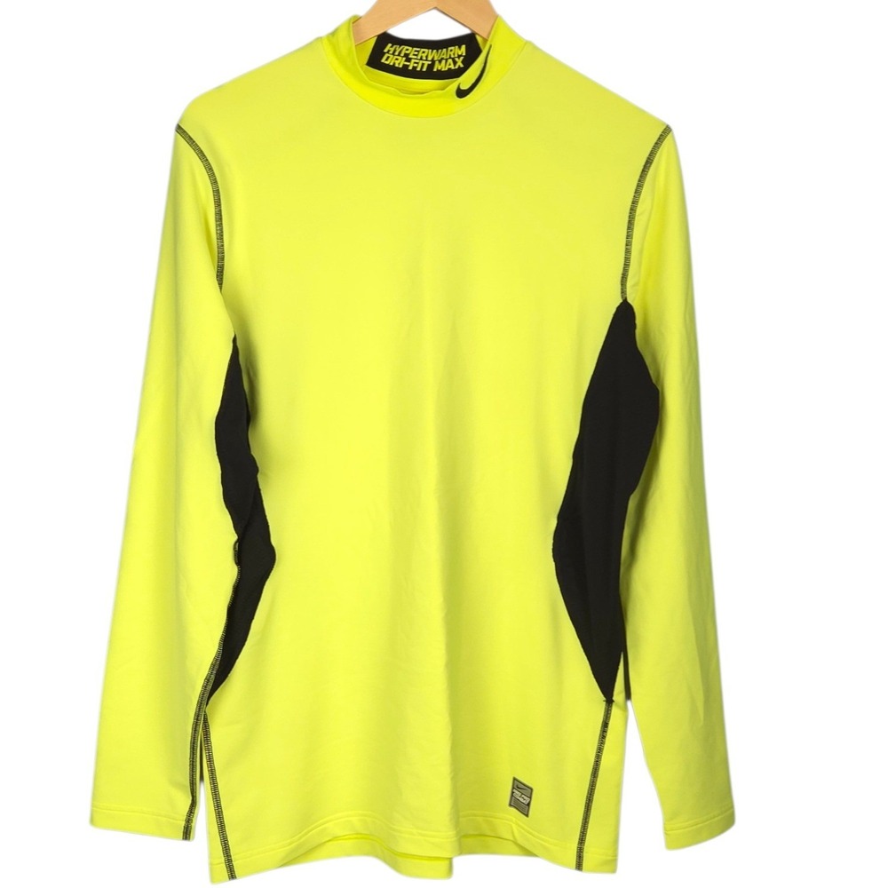 Nike Pro Combat Hyperwarm Shirt Mens Large Yellow Dri-FIT Max Compression Top - Picture 2 of 9